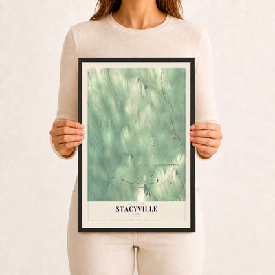 Stacyville, Maine map print - 12 x 18 black Ayous wood frame