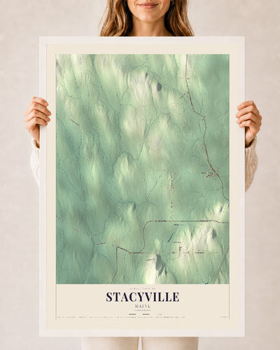 Stacyville, Maine map print - 24 x 36 white Ayous wood frame