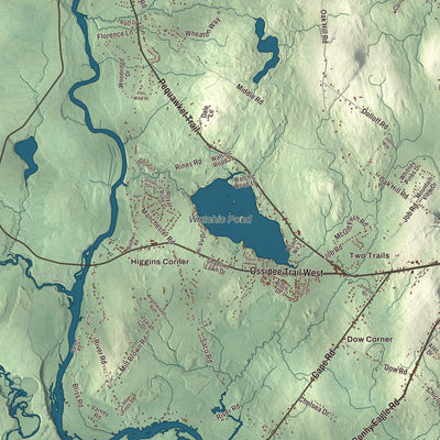 Terrain and local geography detail from the Standish, Maine map