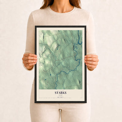 Starks, Maine map print - 12 x 18 black Ayous wood frame