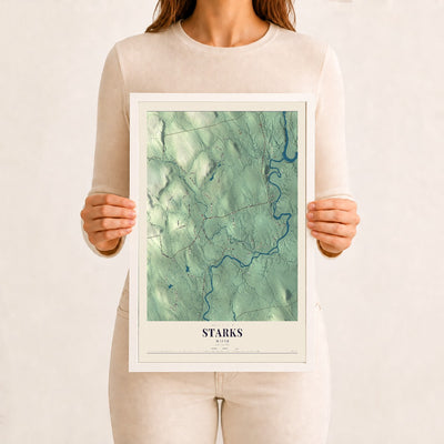 Starks, Maine map print - 12 x 18 white Ayous wood frame