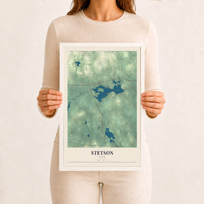 Stetson, Maine map print - 12 x 18 white Ayous wood frame
