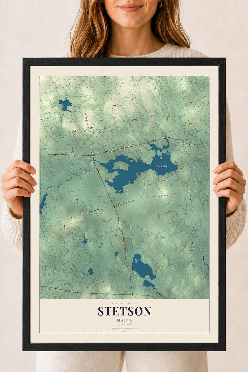 Stetson, Maine map print - 18 x 24 black Ayous wood frame