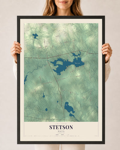 Stetson, Maine map print - 24 x 36 black Ayous wood frame