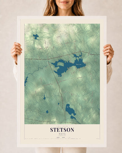 Stetson, Maine map print - 24 x 36 white Ayous wood frame