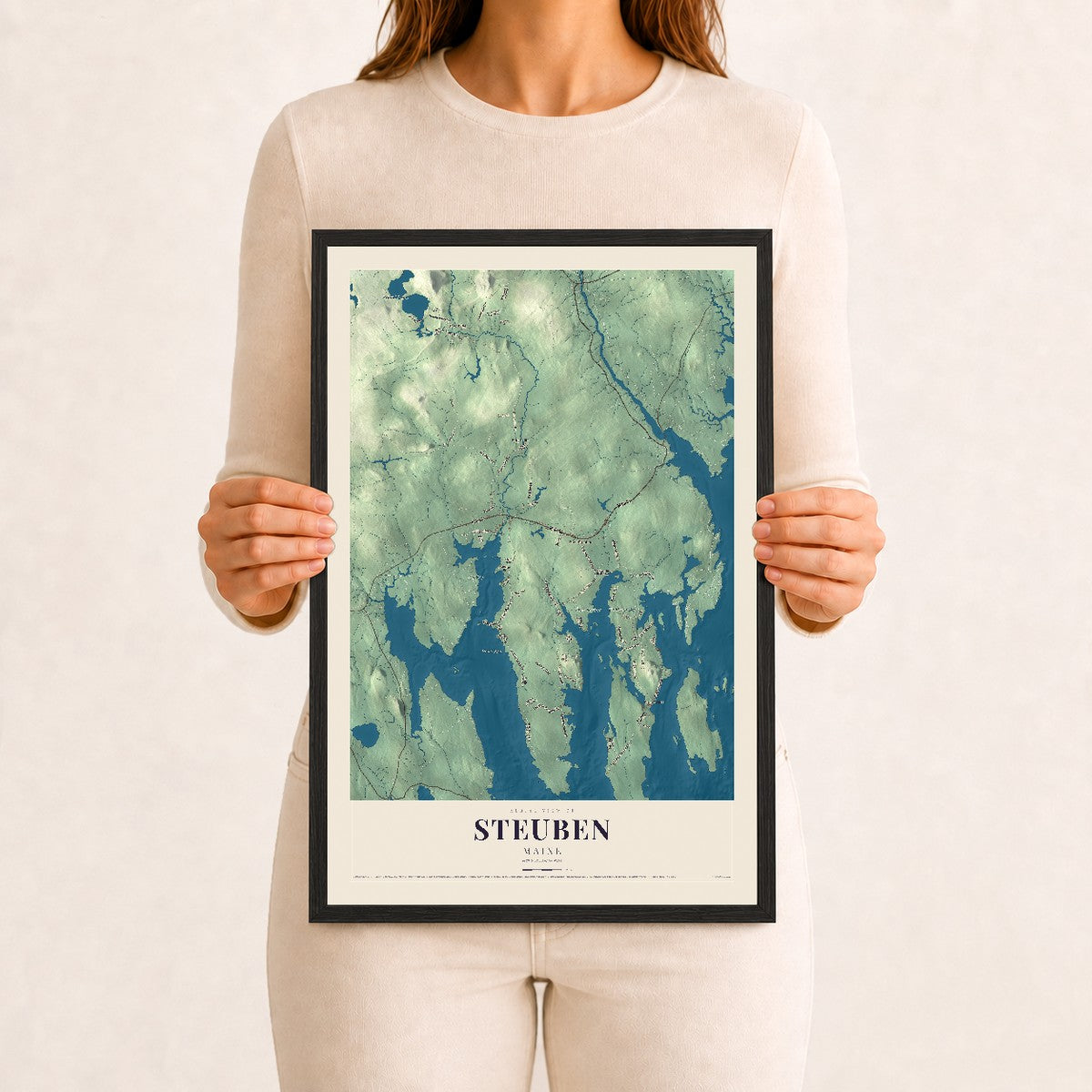 Steuben, Maine map print - 12 x 18 black Ayous wood frame