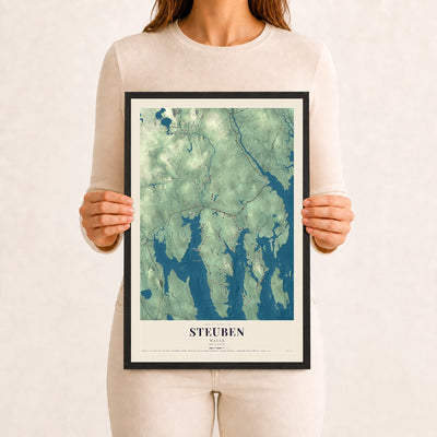 Steuben, Maine map print - 12 x 18 black Ayous wood frame
