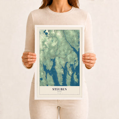 Steuben, Maine map print - 12 x 18 white Ayous wood frame