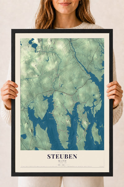 Steuben, Maine map print - 18 x 24 black Ayous wood frame