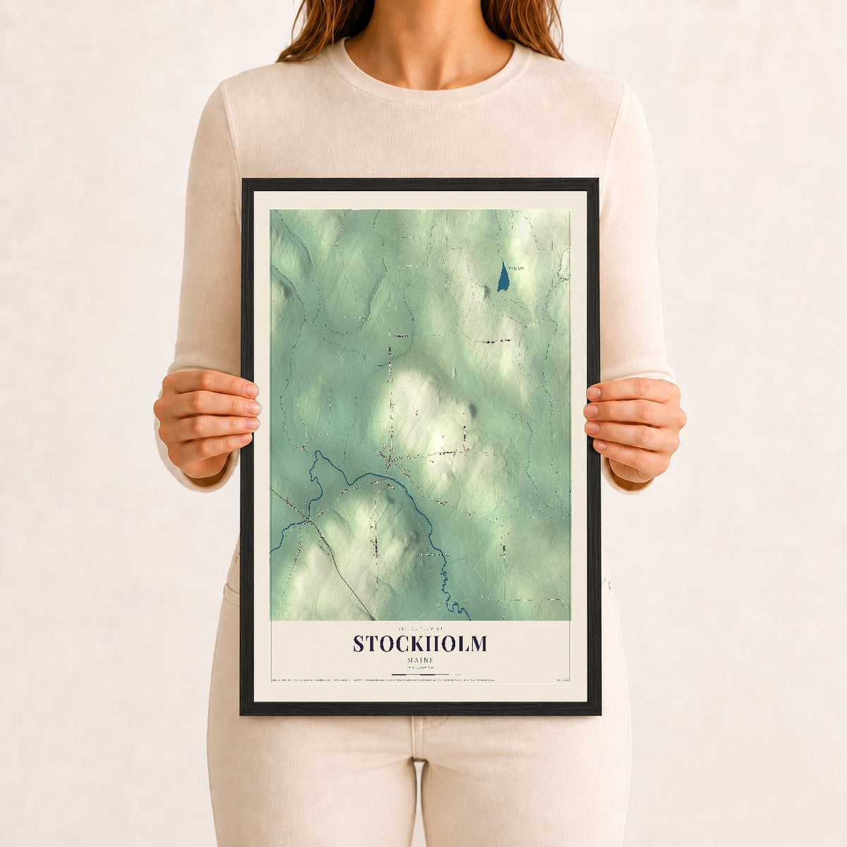 Stockholm, Maine map print - 12 x 18 black Ayous wood frame