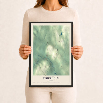 Stockholm, Maine map print - 12 x 18 black Ayous wood frame