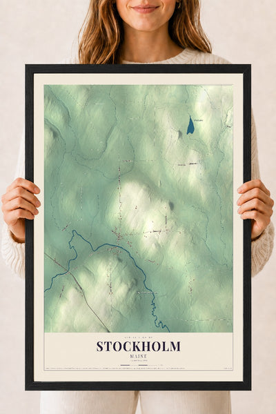 Stockholm, Maine map print - 18 x 24 black Ayous wood frame