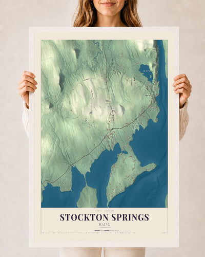 Stockton Springs, Maine map print - 24 x 36 white Ayous wood frame