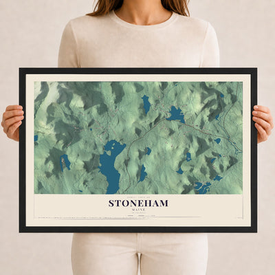 Stoneham, Maine map print - 12 x 18 black Ayous wood frame