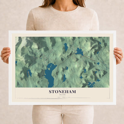 Stoneham, Maine map print - 12 x 18 white Ayous wood frame