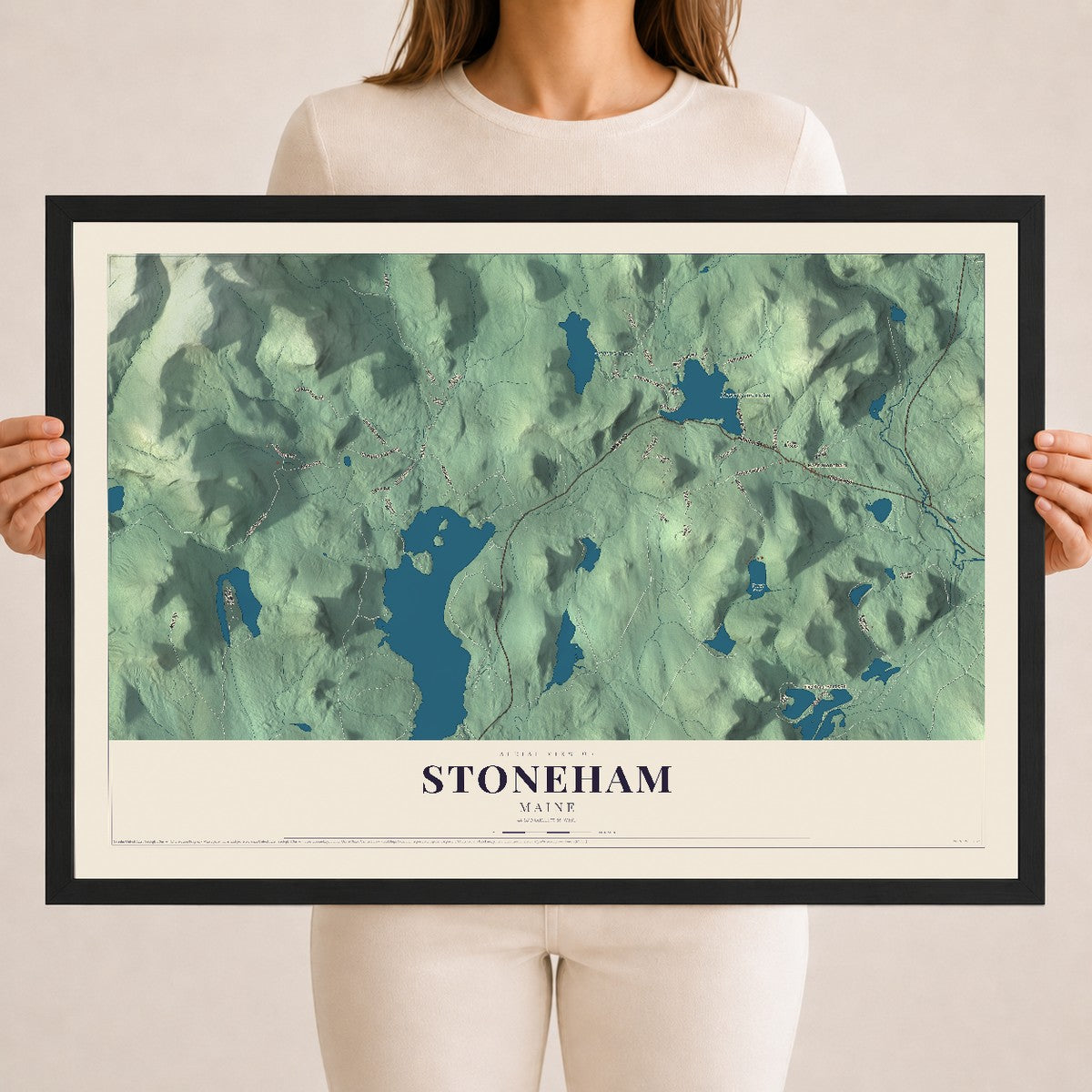 Stoneham, Maine map print - 18 x 24 black Ayous wood frame