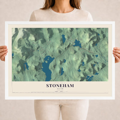Stoneham, Maine map print - 18 x 24 white Ayous wood frame