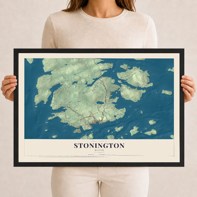 Stonington, Maine map print - 12 x 18 black Ayous wood frame