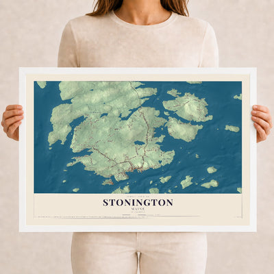 Stonington, Maine map print - 12 x 18 white Ayous wood frame