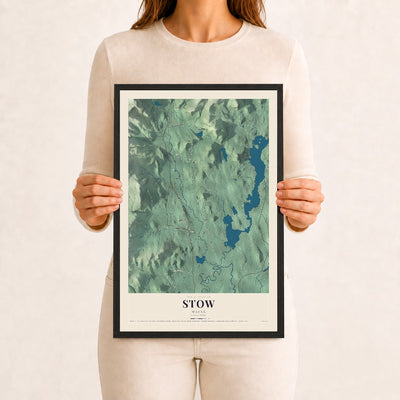 Stow, Maine map print - 12 x 18 black Ayous wood frame