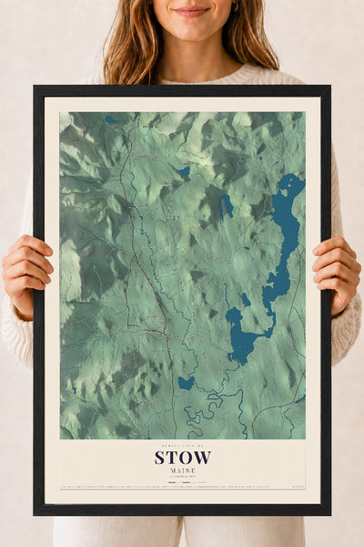 Stow, Maine map print - 18 x 24 black Ayous wood frame