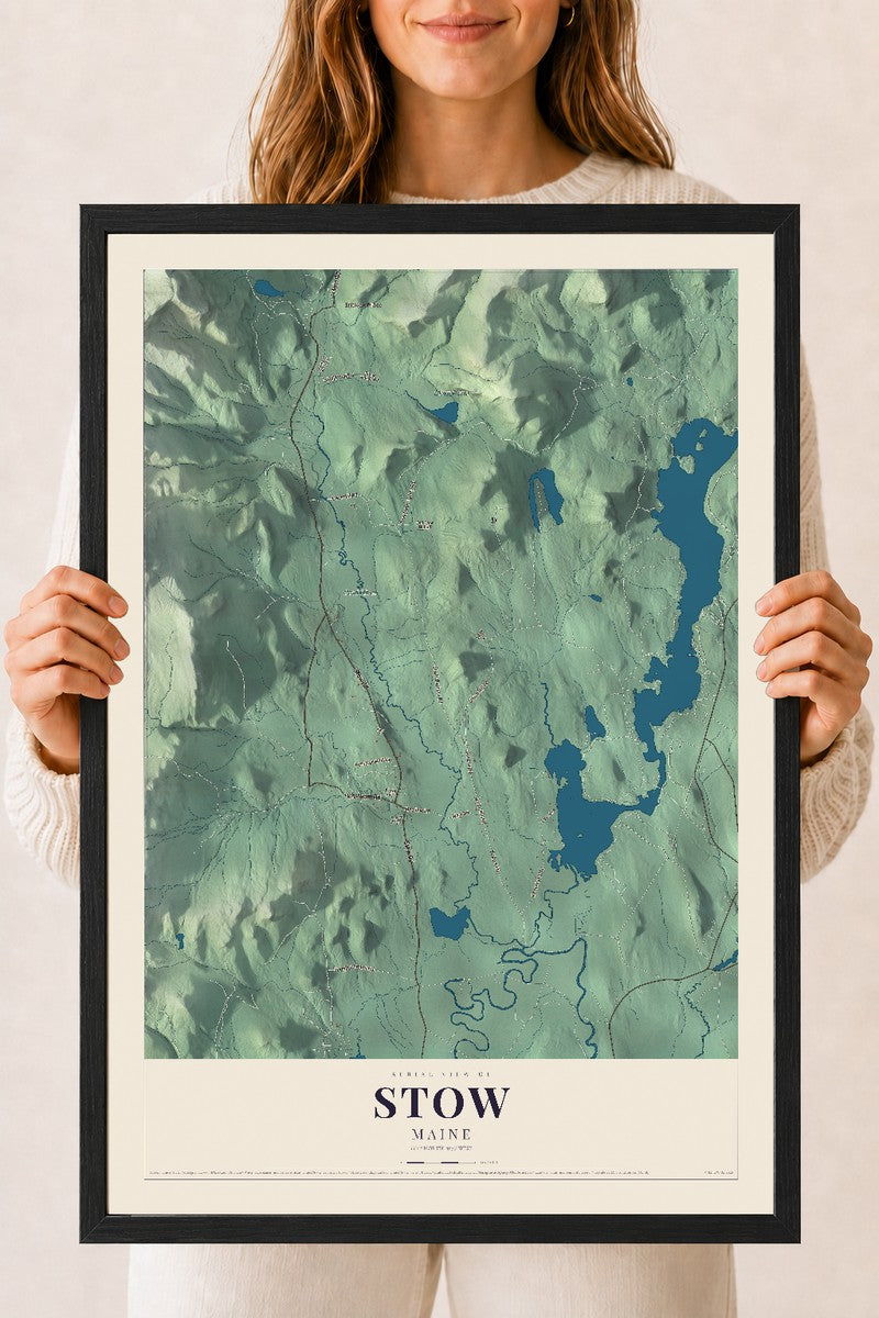 Stow, Maine map print - 18 x 24 black Ayous wood frame