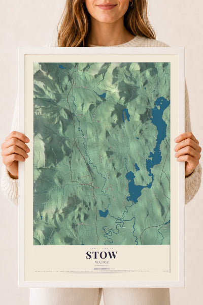 Stow, Maine map print - 18 x 24 white Ayous wood frame