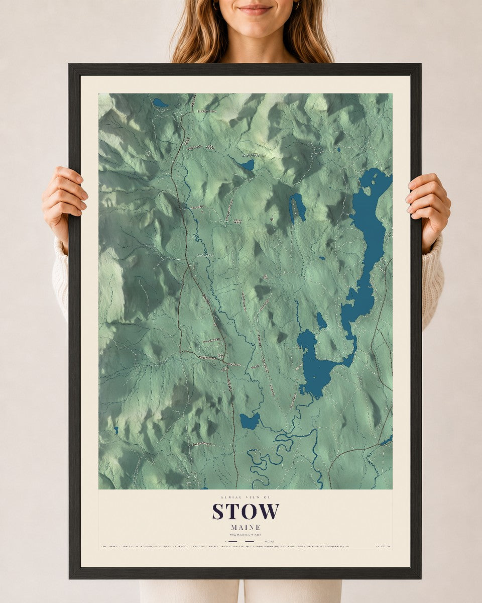 Stow, Maine map print - 24 x 36 black Ayous wood frame