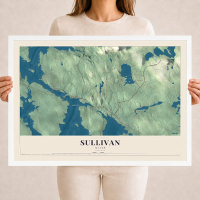 Sullivan, Maine map print - 18 x 24 white Ayous wood frame