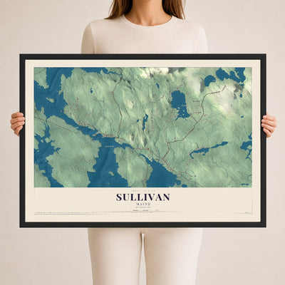 Sullivan, Maine map print - 24 x 36 black Ayous wood frame