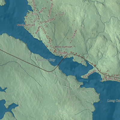 Terrain and local geography detail from the Sullivan, Maine map