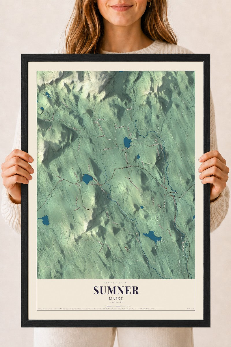 Sumner, Maine map print - 18 x 24 black Ayous wood frame