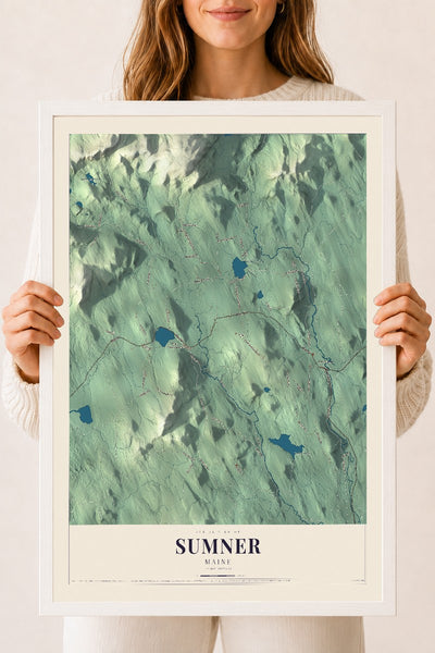 Sumner, Maine map print - 18 x 24 white Ayous wood frame