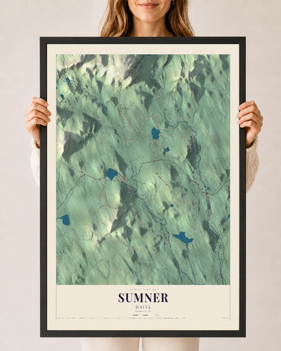 Sumner, Maine map print - 24 x 36 black Ayous wood frame