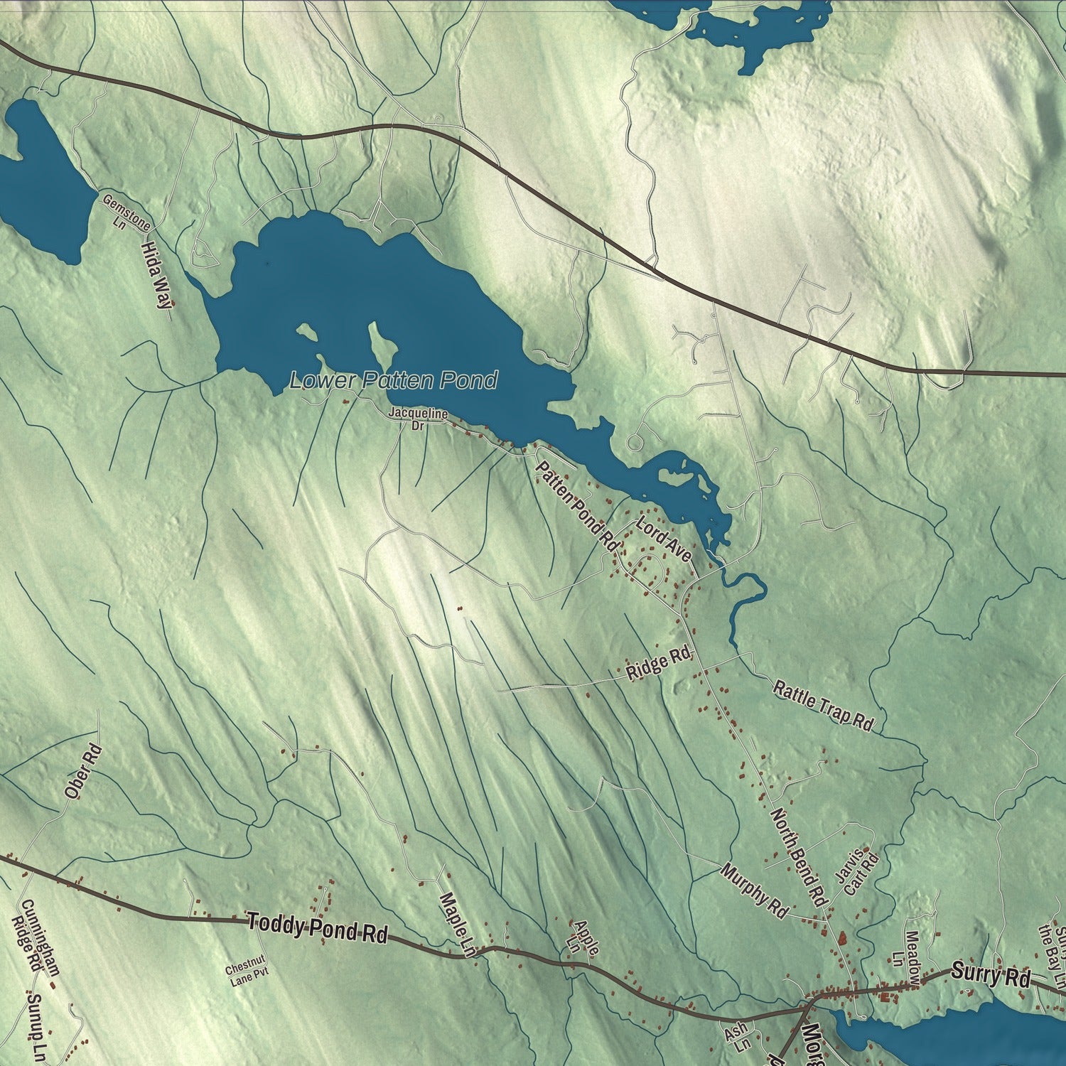 Terrain and local geography detail from the Surry, Maine map