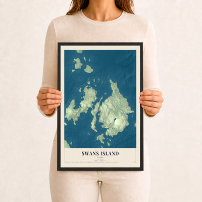 Swans Island, Maine map print - 12 x 18 black Ayous wood frame
