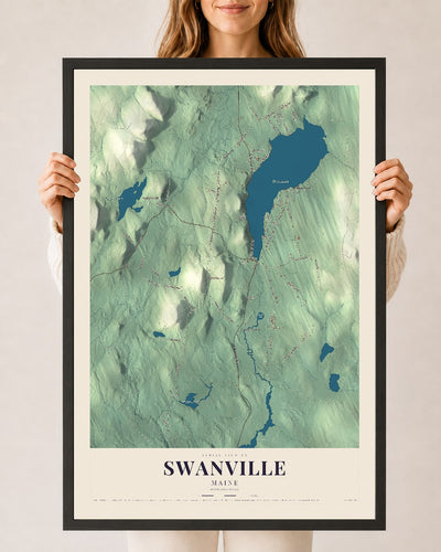 Swanville, Maine map print - 24 x 36 black Ayous wood frame