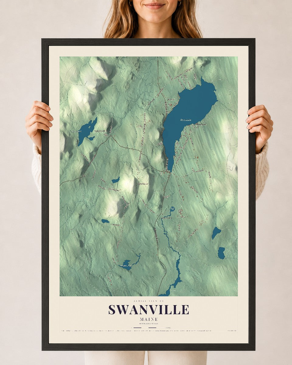 Swanville, Maine map print - 24 x 36 black Ayous wood frame