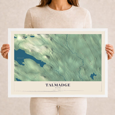 Talmadge, Maine map print - 12 x 18 white Ayous wood frame