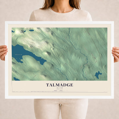 Talmadge, Maine map print - 18 x 24 white Ayous wood frame