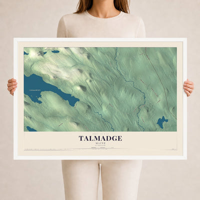 Talmadge, Maine map print - 24 x 36 white Ayous wood frame