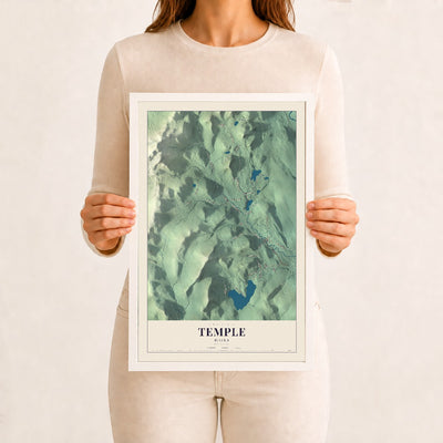 Temple, Maine map print - 12 x 18 white Ayous wood frame