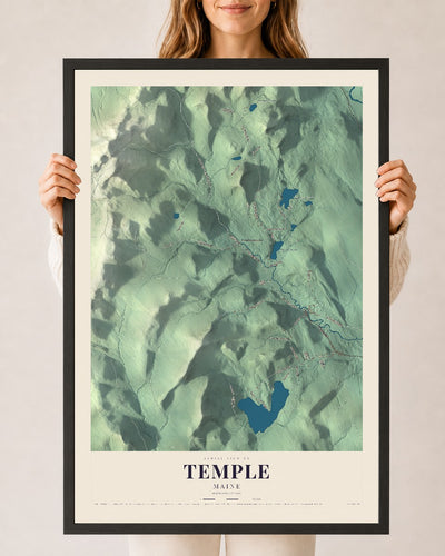 Temple, Maine map print - 24 x 36 black Ayous wood frame