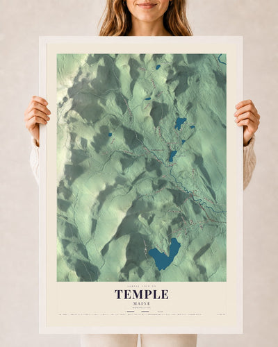 Temple, Maine map print - 24 x 36 white Ayous wood frame