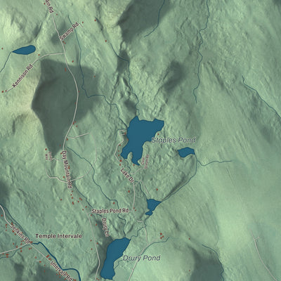 Terrain and local geography detail from the Temple, Maine map