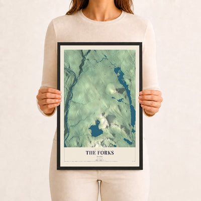 The Forks, Maine map print - 12 x 18 black Ayous wood frame