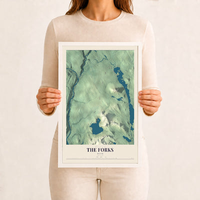 The Forks, Maine map print - 12 x 18 white Ayous wood frame