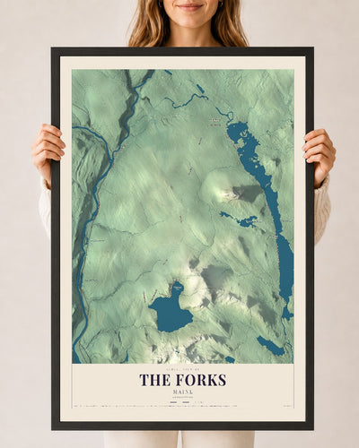 The Forks, Maine map print - 24 x 36 black Ayous wood frame