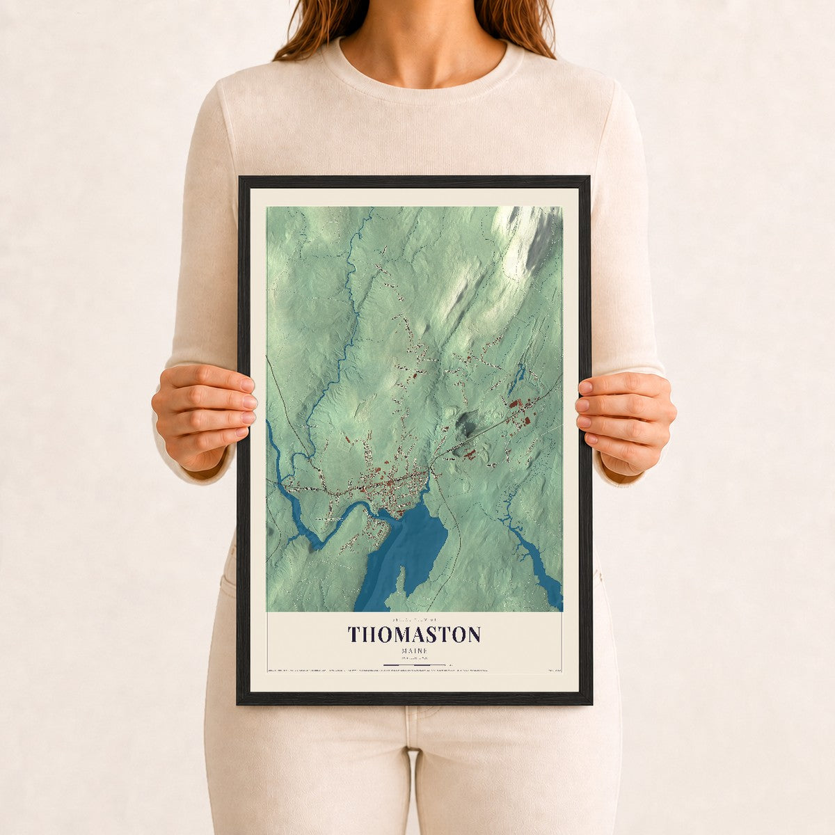 Thomaston, Maine map print - 12 x 18 black Ayous wood frame
