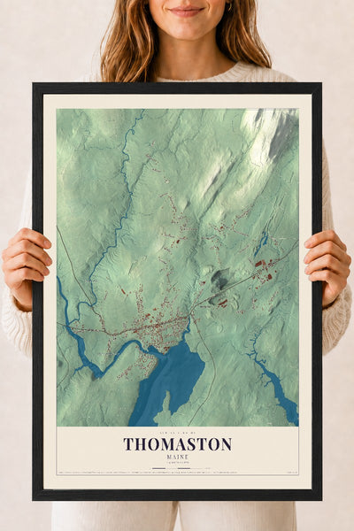 Thomaston, Maine map print - 18 x 24 black Ayous wood frame